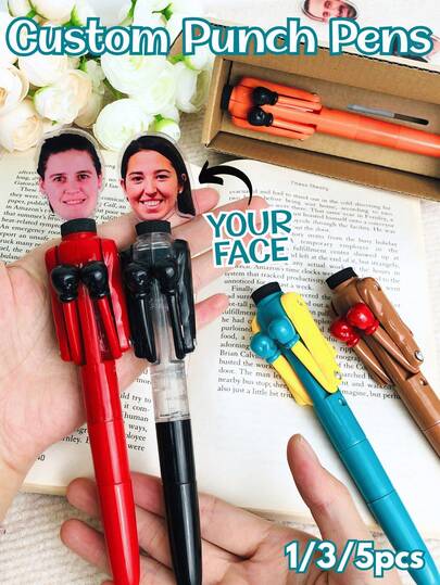 Personalized Boxing Pen With Face – Custom Photo Funny Stress Relief Pen, Interactive Punching Pen Toy, Back To School School Supplies, Office Desk Toy, Unique Custom Gift For Students, Coworkers, New Job, Birthday, Graduation, Christmas, Creative Office & School Accessories