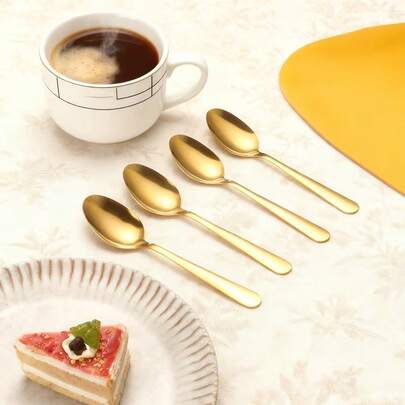 1/10/20/25/50/75/100/150/200 piezas/Set Cucharas de postre y café doradas, Juego de cubiertos reutilizables, Adecuado para bodas, cumpleaños, fiestas, San Valentín, Carnaval, Ramadán, Pascua, Día de San Patricio y celebraciones - Fácil de limpiar, apto para cualquier ocasión y fiestas temáticas!