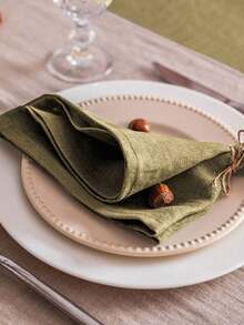 1/2pcs Skin-Friendly Classic Olive Green Artistic Napkins, Suitable For Weddings, Valentine's Day And Home Use - Multicolor - View 4