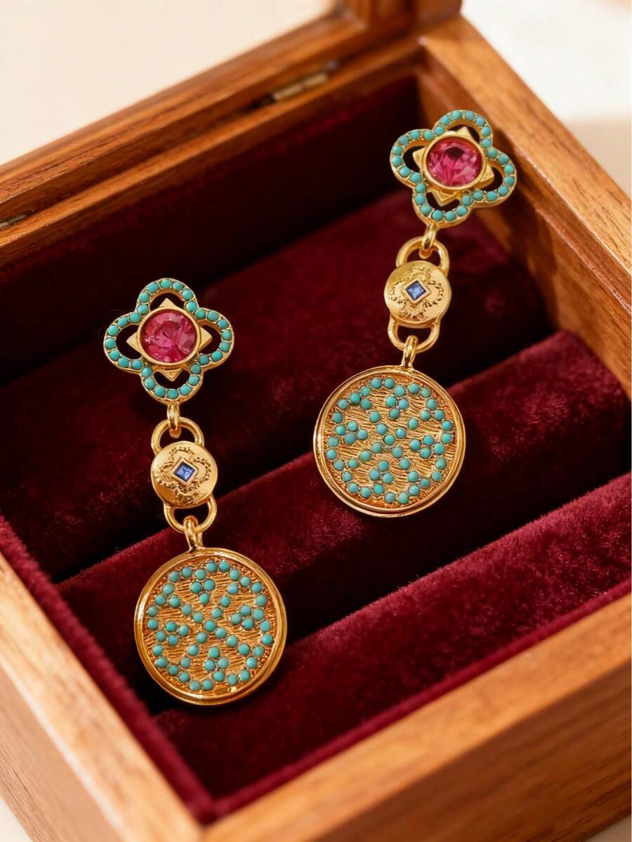1 Pair Fashionable, Luxurious And Elegant Dangle Earrings, Suitable For Daily Wear, Festivals, Parties And Gifts For Girlfriends - Gold - View 1