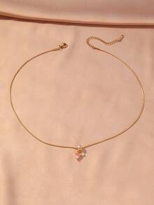 Hihho 1pc Pink Heart Double Zirconia Necklace, Delicate Snake Bone Chain With Sparkling Pink Zirconia, Versatile Girly Style Necklace - Heart to Heart - View 4