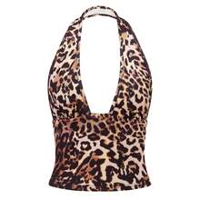 Leopard Print Halter Neck Tank Top For Women Sleeveless Open Back Y2K Slim Fit Going Out Party Shirts - Nhiều màu - Xem 7