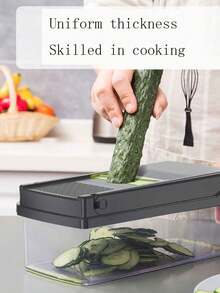 1件装多功能厨房蔬菜切割器，便携式易清洗切片器、切丝器、切丁器、刨丝器 - 灰色 - 查看 7