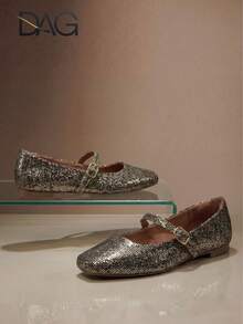 Women's Square Toe Pumps With Old Gold Glitter - 金色 - 查看 9