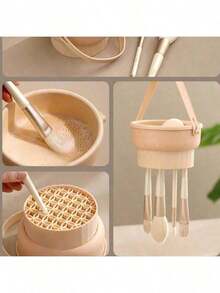 1个化妆刷清洁碗粉扑美容蛋清洁神器晾干收纳架网篮清洁工具 - 彩色 - 查看 7