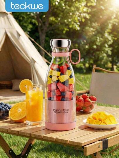 Teckwe Portable Electric Blender Juicer, Personal Size Blender Smoothies And Shakes, Mini Blender USB Rechargeable, Handheld Blender For Outdoors Camping, Pink