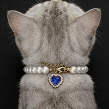 优雅仿珍珠宠物项链，可调节尺寸，水钻吊坠闪亮迷人，时尚耐用，适合猫狗佩戴。 - 彩色 - 查看 6