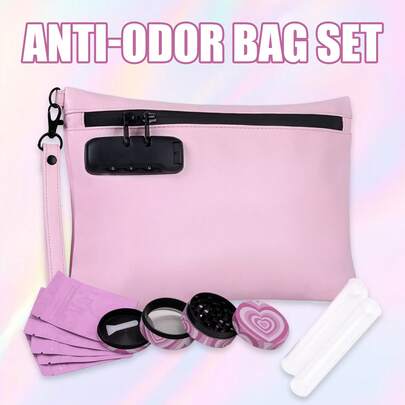 9pcs Anti-Odor Bag Set, Pink/Black Available, Includes 50mm Grinder, 5 Airtight Bags, 2 Silicone Tubes, Complete Smoking Accessories, Convenient For Carrying Out, Suitable As Gift For Yourself Or Others