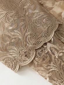 Amyenjoylife 现代菲律宾风蝴蝶袖女士春夏蕾丝花瓣袖短款开衫，棕色上衣 - 咖啡棕 - 查看 7