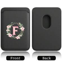 超薄磁吸钱包皮革 Magsafe 卡包磁吸手机套内置磁铁设计手机信用卡夹兼容苹果 16/15 Pro Max 安卓 A-Z 花环图案 - 黑色 - 查看 16