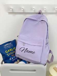 Customize Your Own Backpack, Can Print Your Name Or Holiday Greetings. Create Your Own Personalized Backpack. This New Back-To-School Backpack Features A Nylon Zipper Design, Simple Solid Color, Simple And Practical Style. - Multicolor - View 4