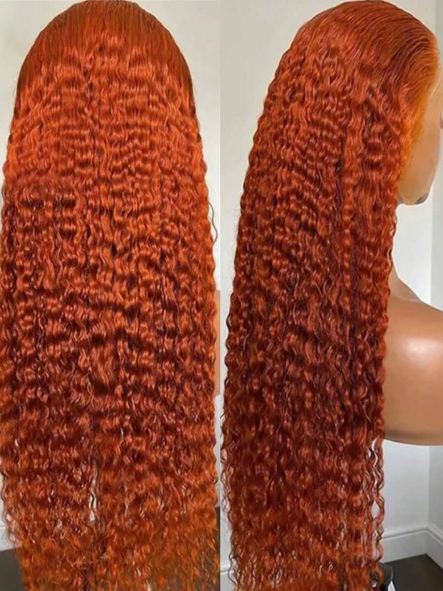 NARNI 30 Inch Ginger Wig Human Hair 13x6 HD Deep Wave Lace Front Wigs Human Hair Ginger Orange Curly Human Hair Wig 100% Glueless Human Hair Wigs Wet And Wavy 250 Density 350# Colored Lace Frontal Wig With Hairline For Women - S350 - 查看 1