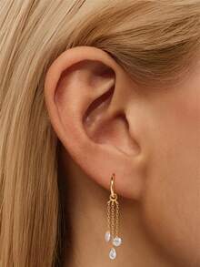 1件套925纯银几何立方氧化锆吊坠耳环套装，低过敏性纯银材质，适合女性日常、约会、度假、婚礼、派对、节日等场合佩戴，是理想的礼物之选。 - 金色 - 查看 8