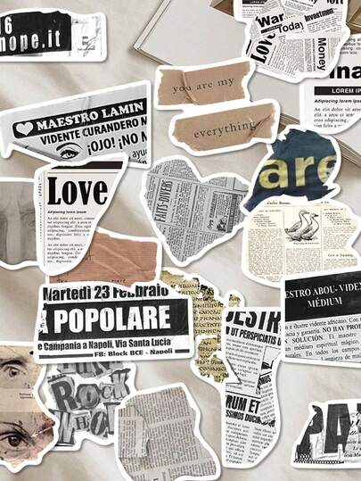 52pcs Fragmented Text Stickers For Decorating Phone Cases, Keyboards, Tablets, Notebooks, Laptops, Planners, Guitars, Helmets, Skateboards