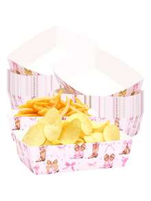 10pcs/30pcs/50pcs Pink Cowgirl Girl & Bow Paper Food Trays, Western Brown Boots Disposable Plates, Cowgirl Girl Bow & Hat Dessert Plates, Pink Cowgirl Theme Party Snack Fries Decor, Wild Cowboy Bridal Baby Shower - Type B - View 1