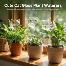 Regador automático de vidrio con forma de gato para plantas en macetas, cuidado fácil - Dispositivo de riego automático - Ver 10