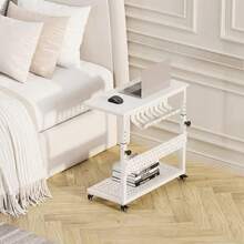 LIZHOUMIL Adjustable Computer Tower Stand With Wheels Rolling CPU Holder Cart 2 Tier Under Desk Mobile PC Stand With Cable Management Rack Professional Office Home Desktop Tower Holder 22 To 34 Inch Length - White Wax Wood Color - Eight Parts - View 3
