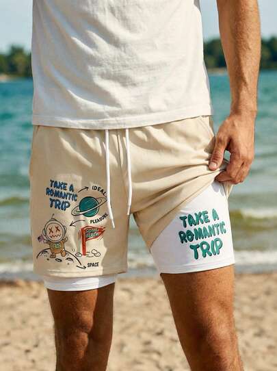 Open Phase Men's Printed Casual Sports Comfortable Shorts,Hawaiian