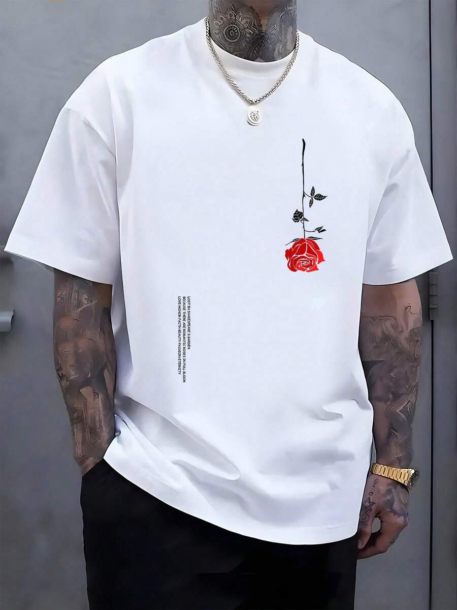 Men's Printed Pink T-Shirt, Simple Shirt, 100% Cotton - 白色 - 查看 1