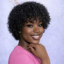 150% Density Black Glue-Free Curly Short Bob Wig, Women's African Fluffy Curly Short Hair Wig With Bangs, Suitable For Holiday Parties And Daily Wear - Natural Black - View 4