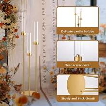 30pcs 3 Arm Gold Candelabra, 33.8inch Metal Candle Holder Centerpieces With Acrylic Lampshade For Wedding Table Centerpiece, Birthday Party, Anniversary Events Home Decor,Mother's Day Party Supplies(Not Include LED Candle) - Chân nến bằng kim loại mạ vàng - Xem 8