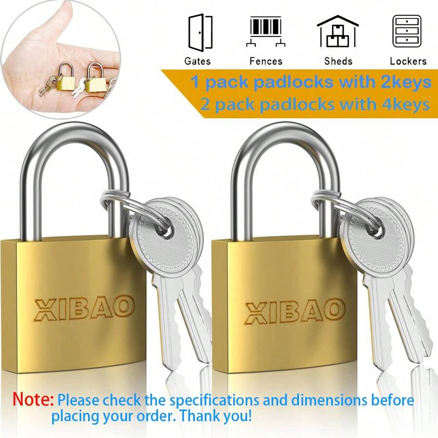 1 cái/2 cái Ổ khóa gia dụng bằng đồng giả, Khóa chống trộm đa chức năng, Khóa đơn có 2 chìa khóa, Thích hợp cho cửa điều khiển bằng chìa khóa, Tủ đựng đồ trong phòng tập thể dục, Móc khóa, Hộp đựng dụng cụ, Ba lô - Vàng - Xem 1