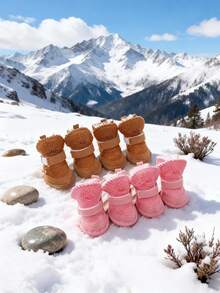 4pcs/Set Thick Faux Fur Pet Snow Boots, Suitable For Small-Medium Pets Indoor & Outdoor Wear, Fashionable & Warm - Multicolor - View 6