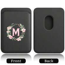 超薄磁吸钱包皮革 Magsafe 卡包磁吸手机套内置磁铁设计手机信用卡夹兼容苹果 16/15 Pro Max 安卓 A-Z 花环图案 - 黑色 - 查看 17