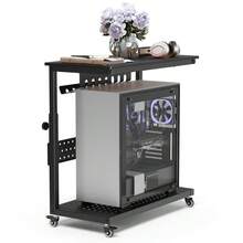 LIZHOUMIL Adjustable Computer Tower Stand With Wheels Rolling CPU Holder Cart 2 Tier Under Desk Mobile PC Stand With Cable Management Rack Professional Office Home Desktop Tower Holder 22 To 34 Inch Length - Black - Four Parts - View 3