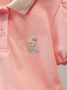 少女可愛兔子刺繡 Polo 衫 - 粉色 - 查看 4