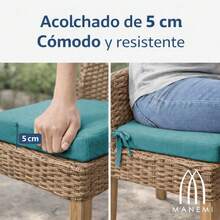 Pack de Cojín para silla 45x45x5 cm|Repelente al agua y fácil de limpiar|Con cintas de sujeción|Funda con cremallera desmontable|Uso interior y exterior|Ideal para comedor, terraza, jardín u oficina - Azul verdoso - Ver 4