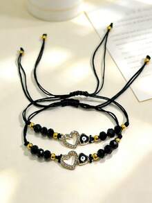 Este conjunto de pulsera multipieza con forma de corazón está equipado con colgantes con forma de corazón trenzados a mano, lo que lo convierte en un regalo ideal para mujeres como un conjunto de pulseras. - Corazón - Ver 6