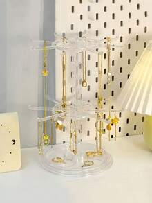 Rotating Jewelry Display Stand 2 Tier Keychain Holder Rack For Keyrings Badges Necklaces Bracelets Charms Multi-Functional Jewelry Holder Adjustable Countertop Organizer For Women Men For Vanity Living Room Bathroom Bedside Bedroom Shop Counter Display Jewellery Storage Home Decor Room Accessories School Supplies ,Room Decor - Multicolor - View 2