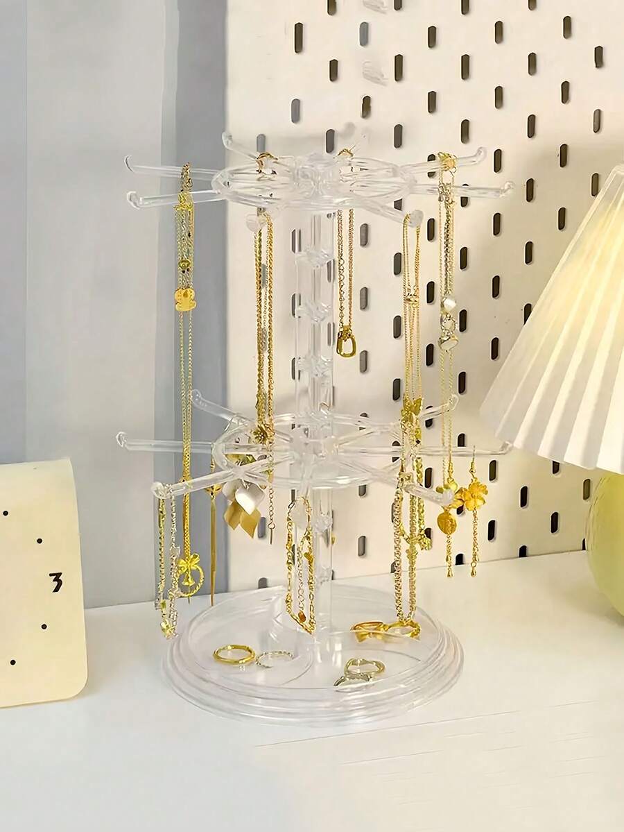 Rotating Jewelry Display Stand 2 Tier Keychain Holder Rack For Keyrings Badges Necklaces Bracelets Charms Multi-Functional Jewelry Holder Adjustable Countertop Organizer For Women Men For Vanity Living Room Bathroom Bedside Bedroom Shop Counter Display Jewellery Storage Home Decor Room Accessories School Supplies ,Room Decor
