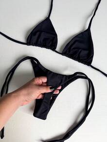 String Bikini With Micro Thong Bottom For Tan Lines - Elegant Tie-Back Closure, Perfect For Vacation Or Beach. - Màu vàng - Xem 4