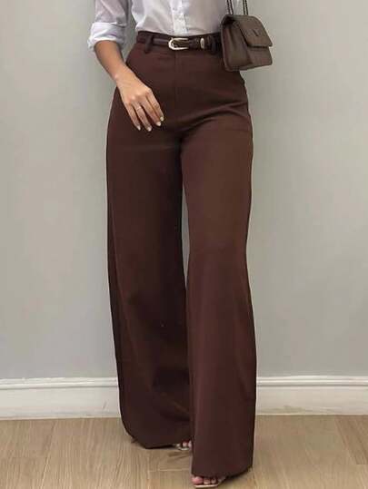 Calça Pantalona Feminina Alfataria com Botão e Ziper Wide Leg