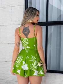 Basic Printed Romper With Padded Cups Duna Premium Sizes P, M, G, And GG - Tropical Green - View 3
