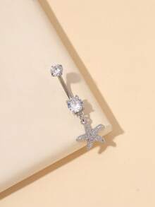 1pc Fashionable Titanium Starfish Navel Ring, Suitable For Daily Wear - Silver - View 4