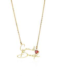 1pc Customized Couple Name Necklace, Gold Plated Personalized Heart-Shaped Birthstone Stainless Steel Necklace, Valentine's Day Gift - Multicolor - View 13