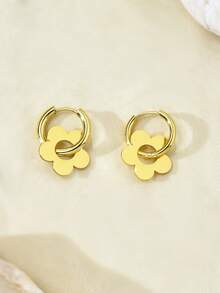 TONSI 一对奢华简约百搭时尚精致18K镀金不锈钢花朵耳环，轻盈舒适，低过敏性，不褪色，寓意吉祥，适合女性日常通勤、节日庆典和派对等场合佩戴。 - 彩色 - 查看 5