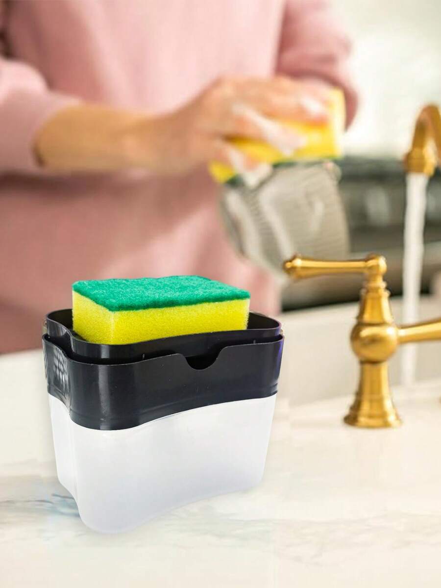1pc Soap Dispenser And Sponge Holder, Suitable For Kitchen Sink Countertop Liquid Dishwashing Detergent Dispenser - Multicolor - View 1