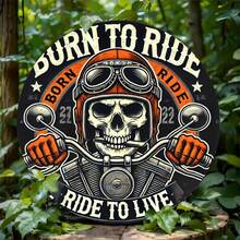 1 tấm tranh treo tường kim loại hình xương người xe máy "Born To Ride" - Tấm biển sắt tròn 8x8 inch, trang trí theo phong cách phi công cổ điển cho quán bar, quán cà phê, câu lạc bộ, nhà bếp, xe máy, thích hợp để trang trí phòng, có lỗ khoan sẵn như hình minh họa. - Nhiều màu - Xem 5
