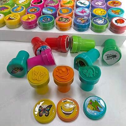 5/12/24/36pcs Colorful Cartoon Self-Inking Stamps, Suitable For Teenagers - Fun Teacher Rewards, Party Favors And Gift Bag Fillers, With Adorable Animals, Happy Faces And Numeric Designs (Red, Yellow, Green, Blue, Orange, Purple), Classroom Supplies | Expressive Faces | Vibrant Colors