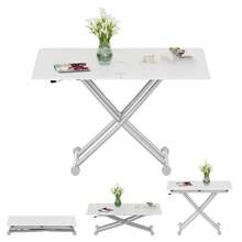 Extendable Dining Table, Modern Height Adjustable Coffee Table, White Party Table For Living Room, Dining Room - White - View 2