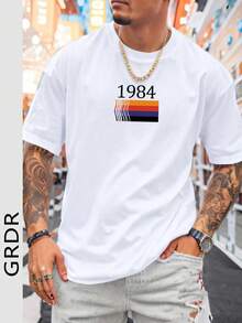 GRDR Áo thun nam tay ngắn cổ tròn in họa tiết văn hóa cổ điển, phong cách thường ngày. - trắng - Xem 2
