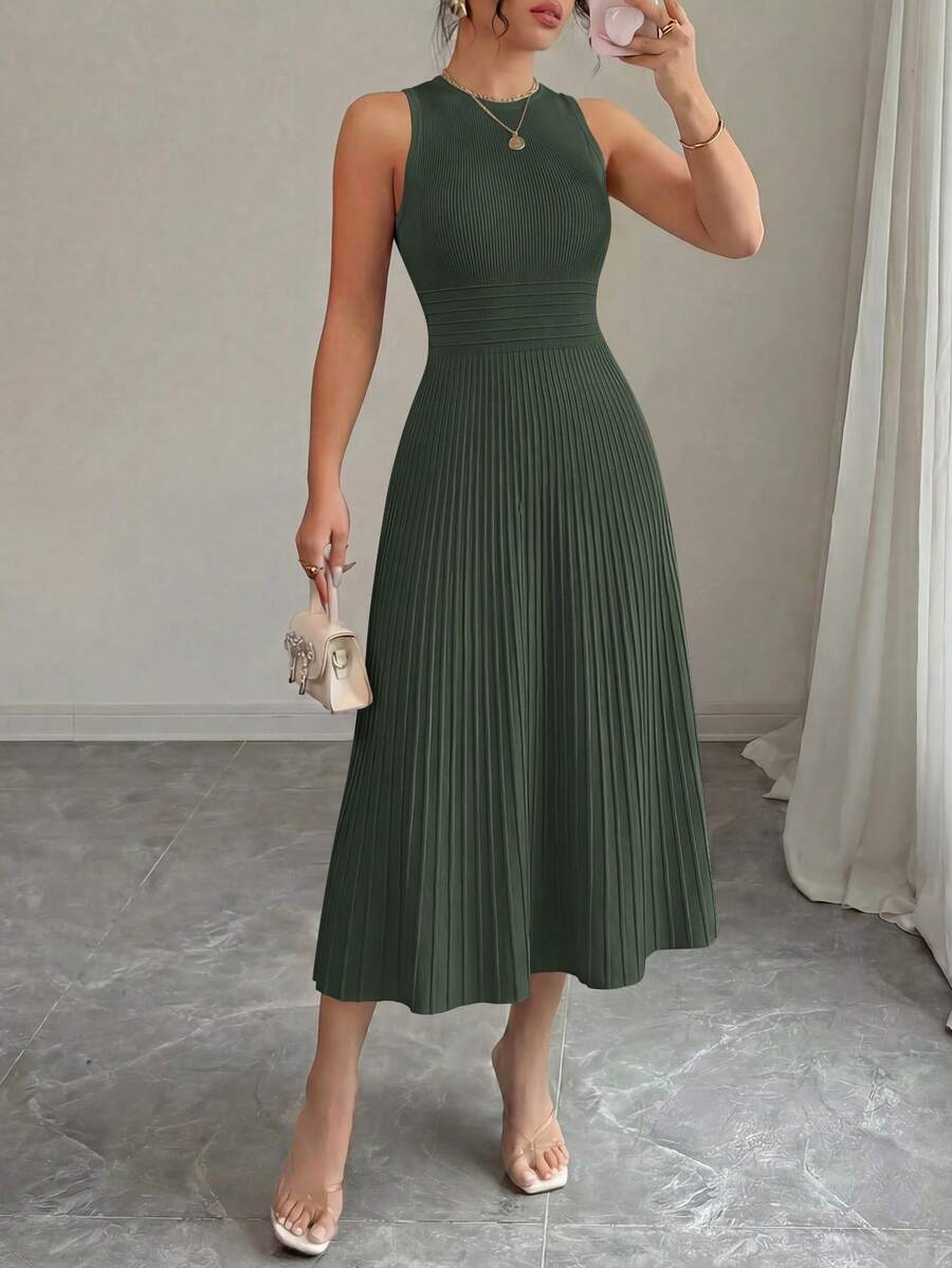 PRETTYGARDEN Women's Summer Dresses Casual Business Work Midi Sleeveless A Line Pleated Evening Elegant Dresses Cocktail Wedding Guest Graduation Dress Dresses For Women - 軍綠色 - 查看 1