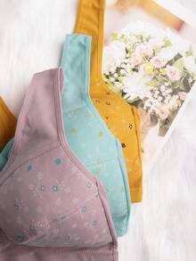 6-Pack Plus Size Women's Wireless Underwire Bra, Floral Design, Wide Shoulder Strap Support, Front Closure, Soft Comfortable All-Day Wear Lingerie, Summer - Nhiều màu - Xem 2
