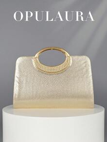 OpulAura Women's Fashion Sparkling Crystal Rhinestone Evening Clutch Purse, Luxury Glitter Cocktail Party Handbag, Suitable For Formal Gown, Party, Birthday, Wedding, Perfectly Matching With Bridal Party, Clutch Bag For Wedding, Party Bags,Perfect For Party Wedding Prom Dinner/Banquet Matching With Holiday Party Dress Evening Dress & Sequin Dress , New Year ,Wedding - 金色 - 查看 3