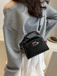 2026 New Fashion Versatile Crocodile Pattern Crossbody Bag, Small Square Handbag, Random Texture - Black - View 8