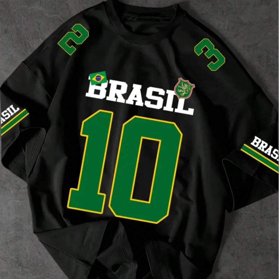 T-Shirt 10 Brazil 23 Shirt Blouse Unisex Men's Women's 100% Cotton Top Premium Streetwear New Release Immediate Shipping Various Colors!! - màu đen - Xem 1